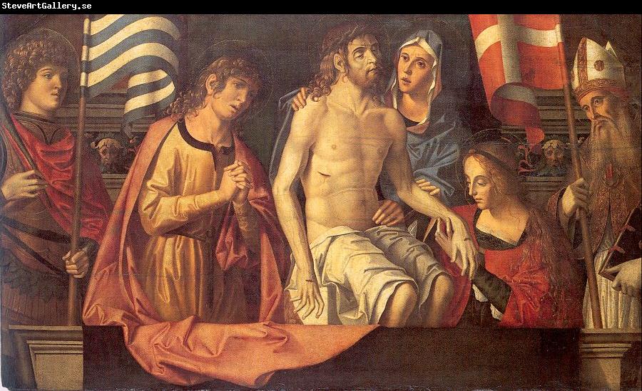 Palmezzano, Marco The Dead Christ in the Tomb with the Virgin Mary Saints